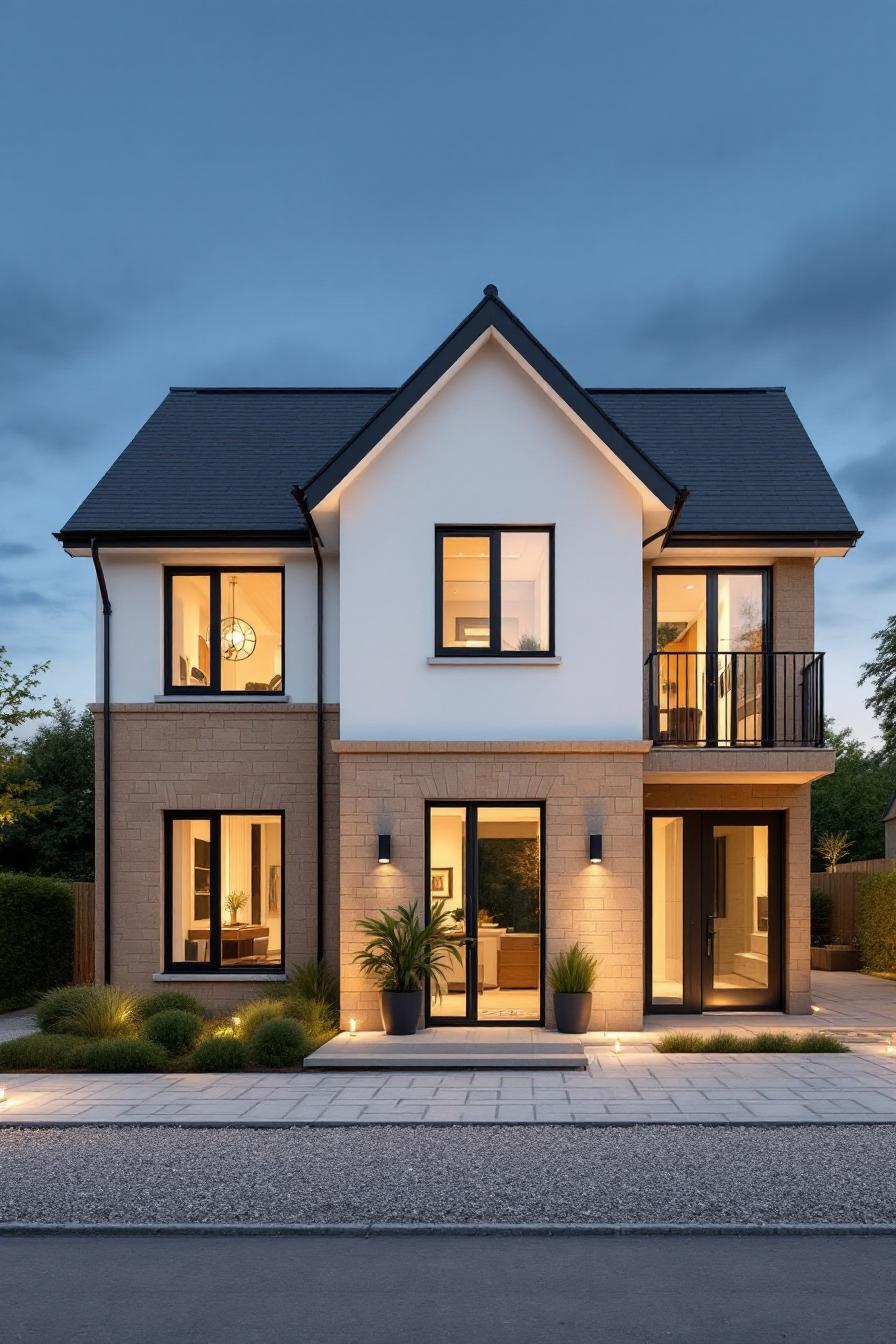 Contemporary house with sleek design and glowing lights