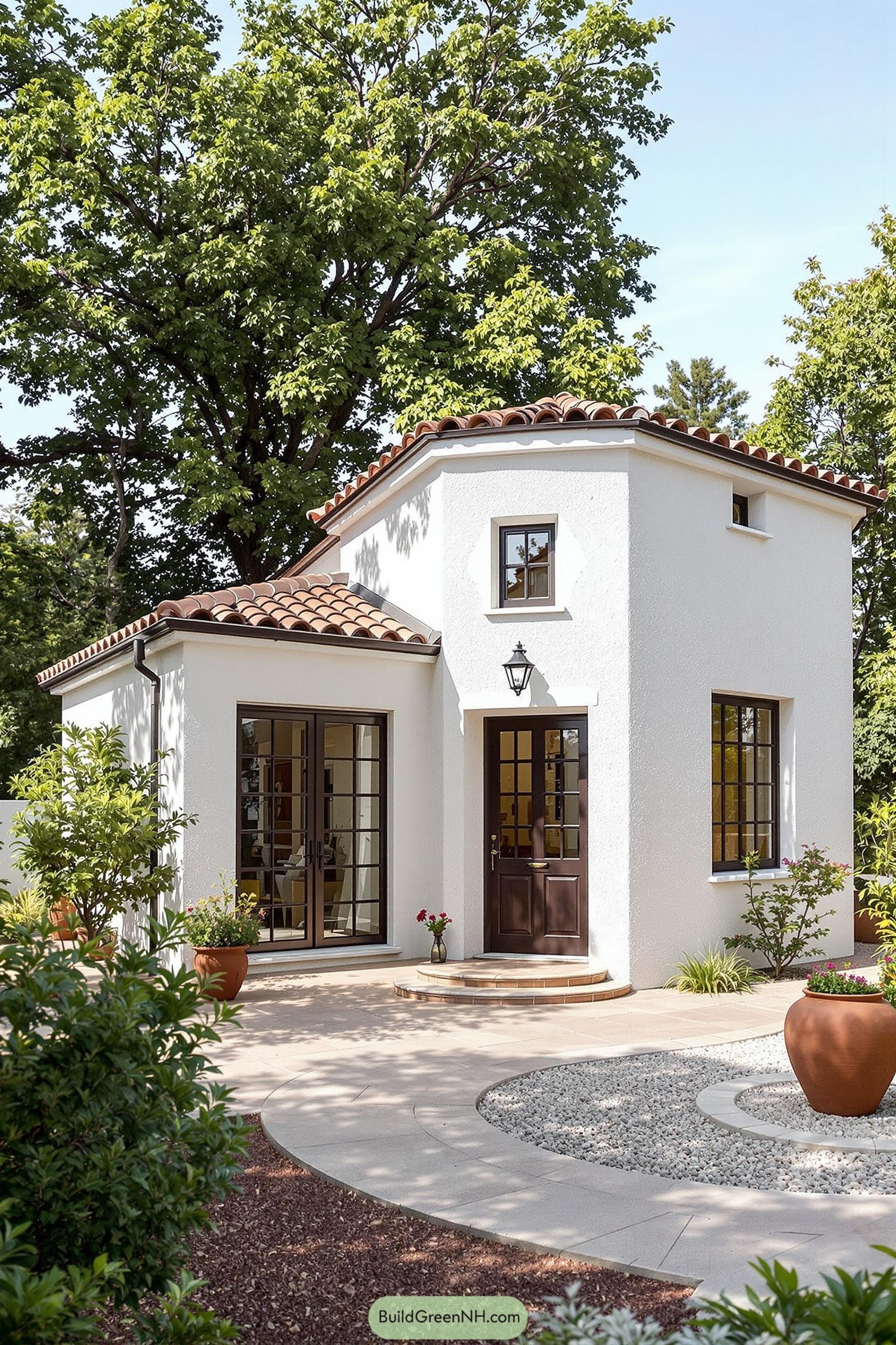 Small white Tuscan house with terracotta roof