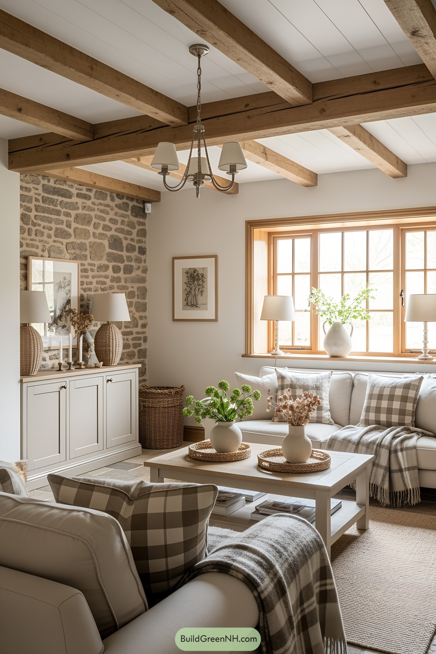 Cozy country living room with rustic decor