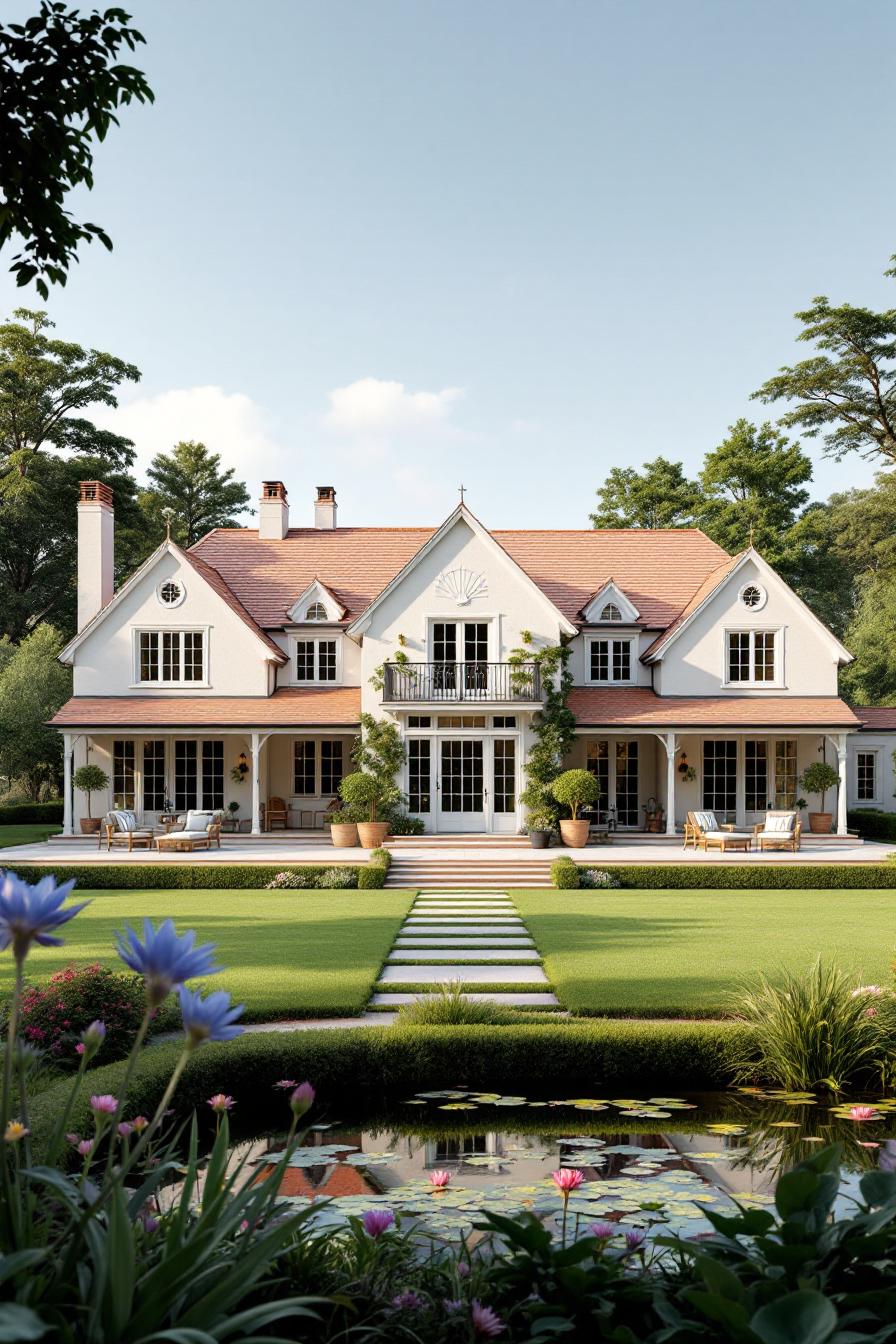 Elegant countryside house with manicured gardens