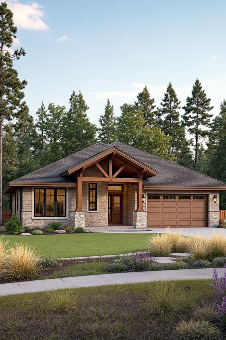 Charming craftsman-style house with stone and wood elements