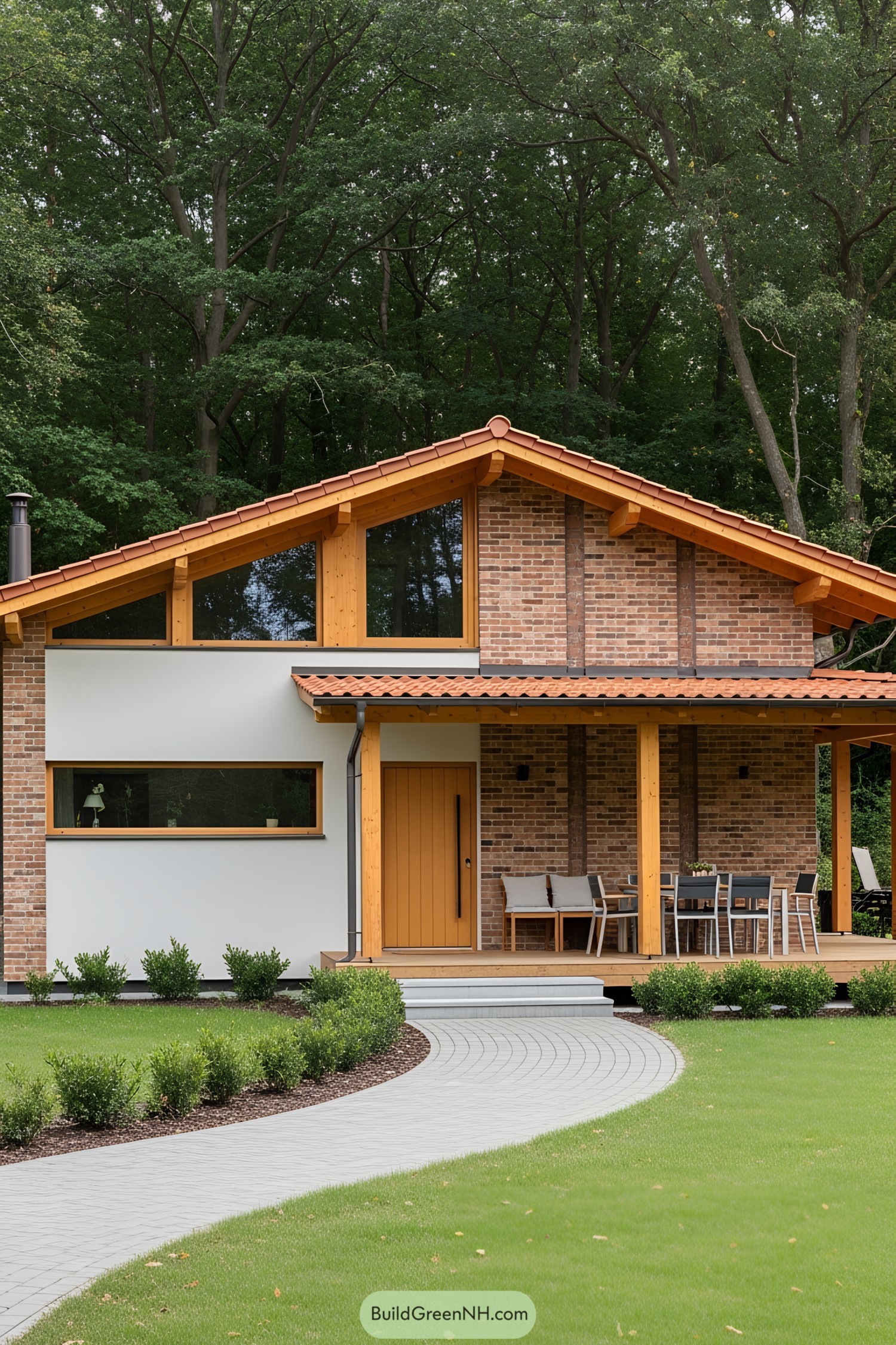Charming bungalow exterior with brick and wooden elements