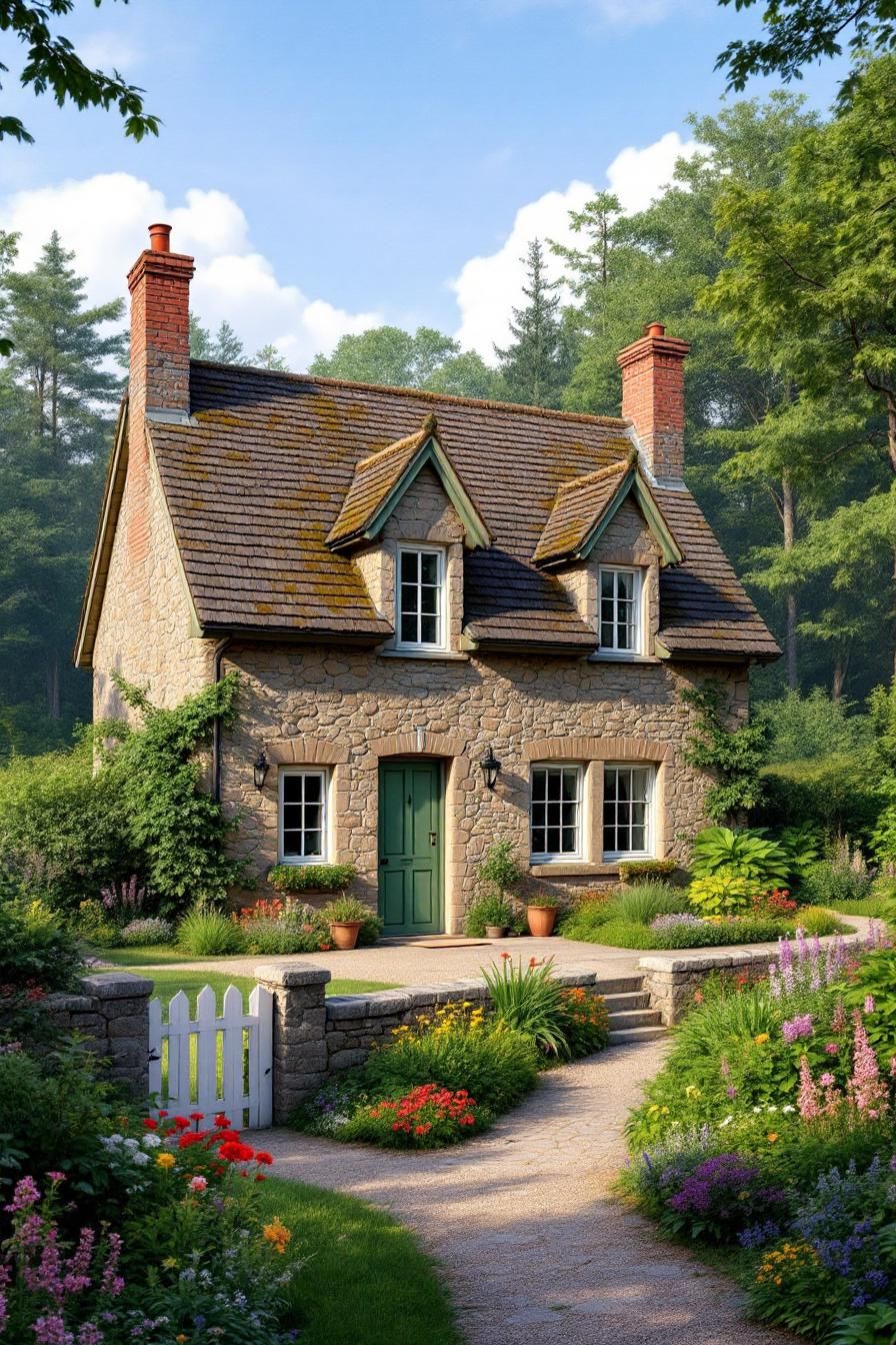 Charming stone cottage with lush greenery