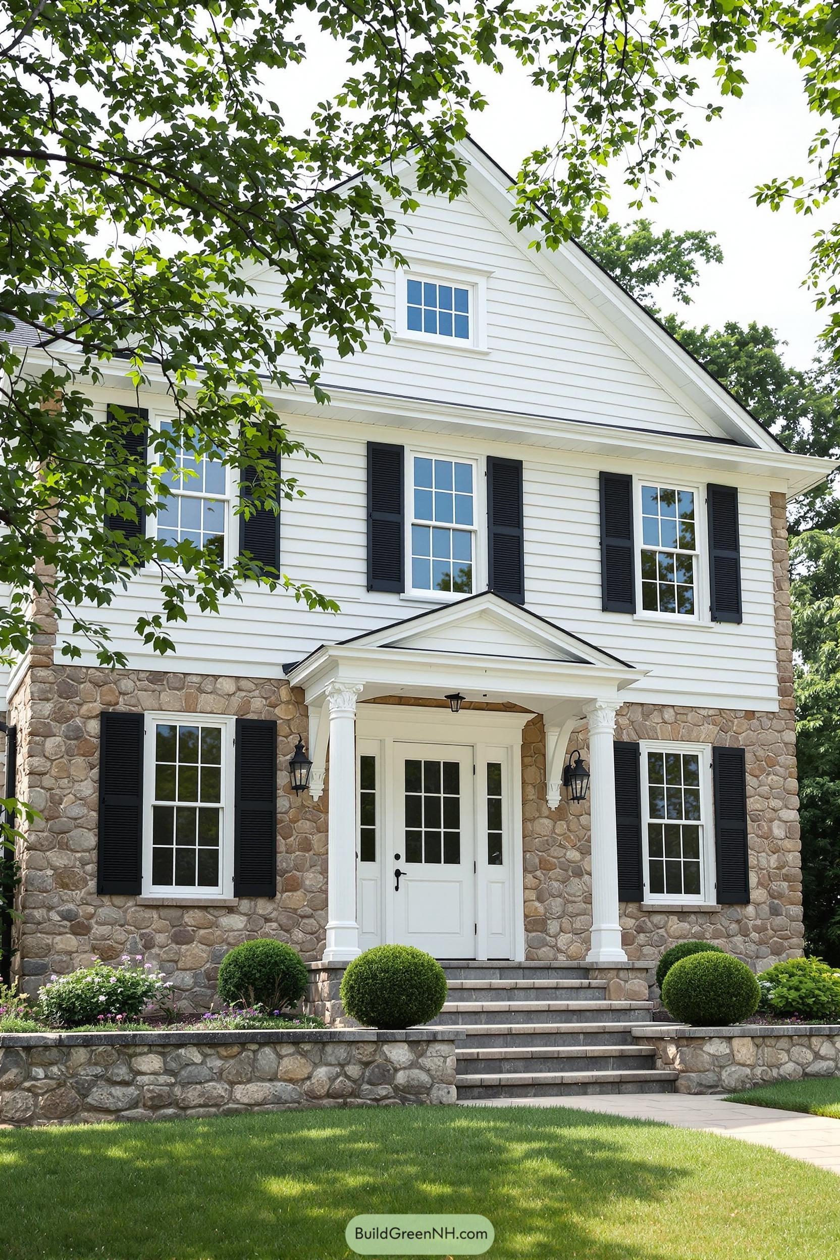 Classic stone farmhouse with large windows