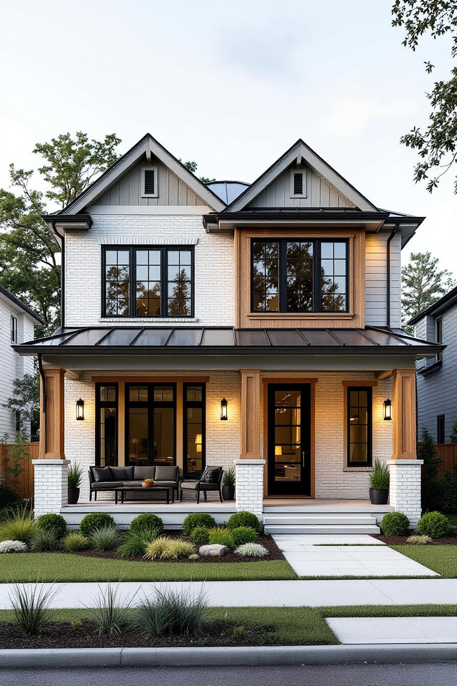 Two-story Craftsman home with porch and lush lawn