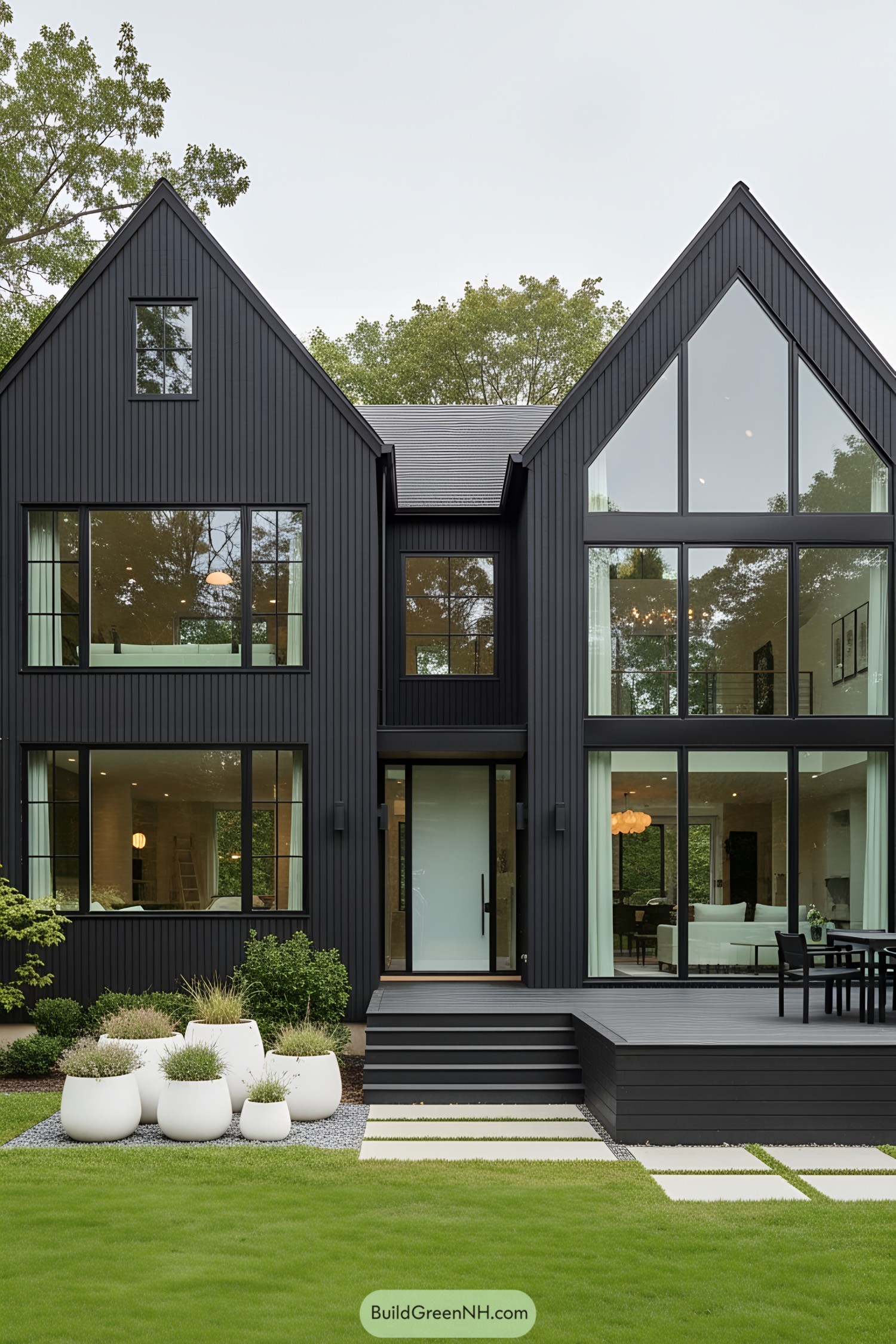 Black Scandinavian farmhouse with large windows