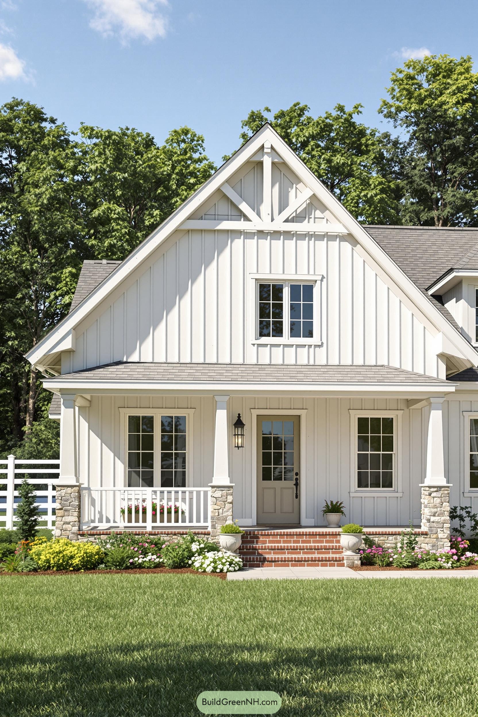 White craftsman-style house with a charming front porch