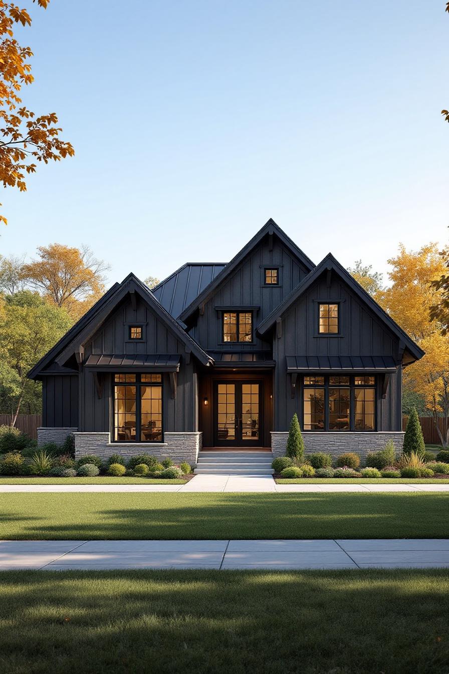 Craftsman home with dark wooden facade and bright windows