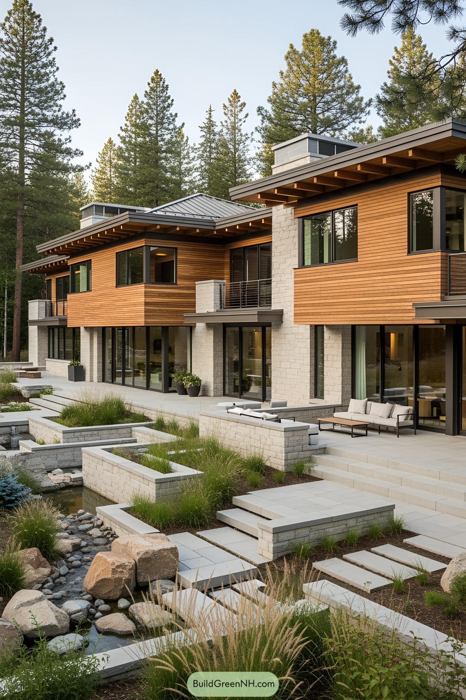 Contemporary mountain villa with layered terraces