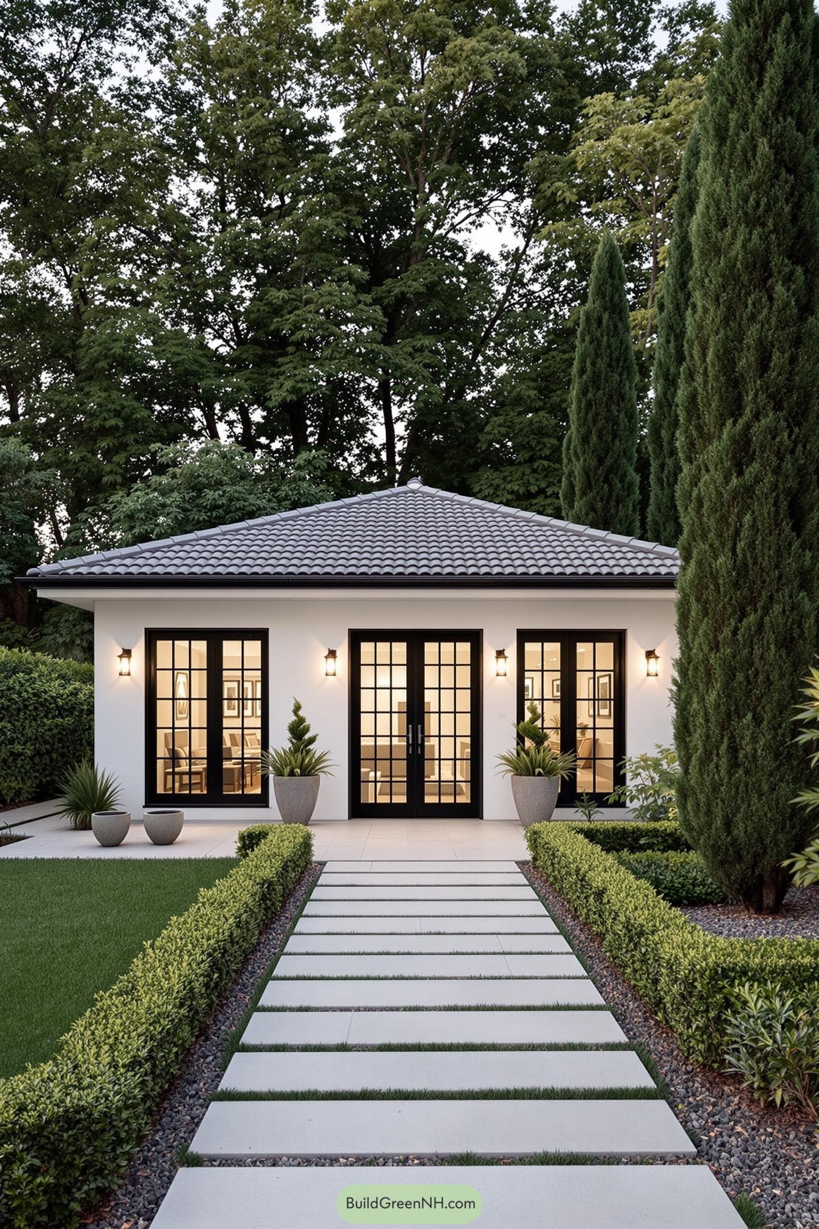 Contemporary bungalow with large glass doors