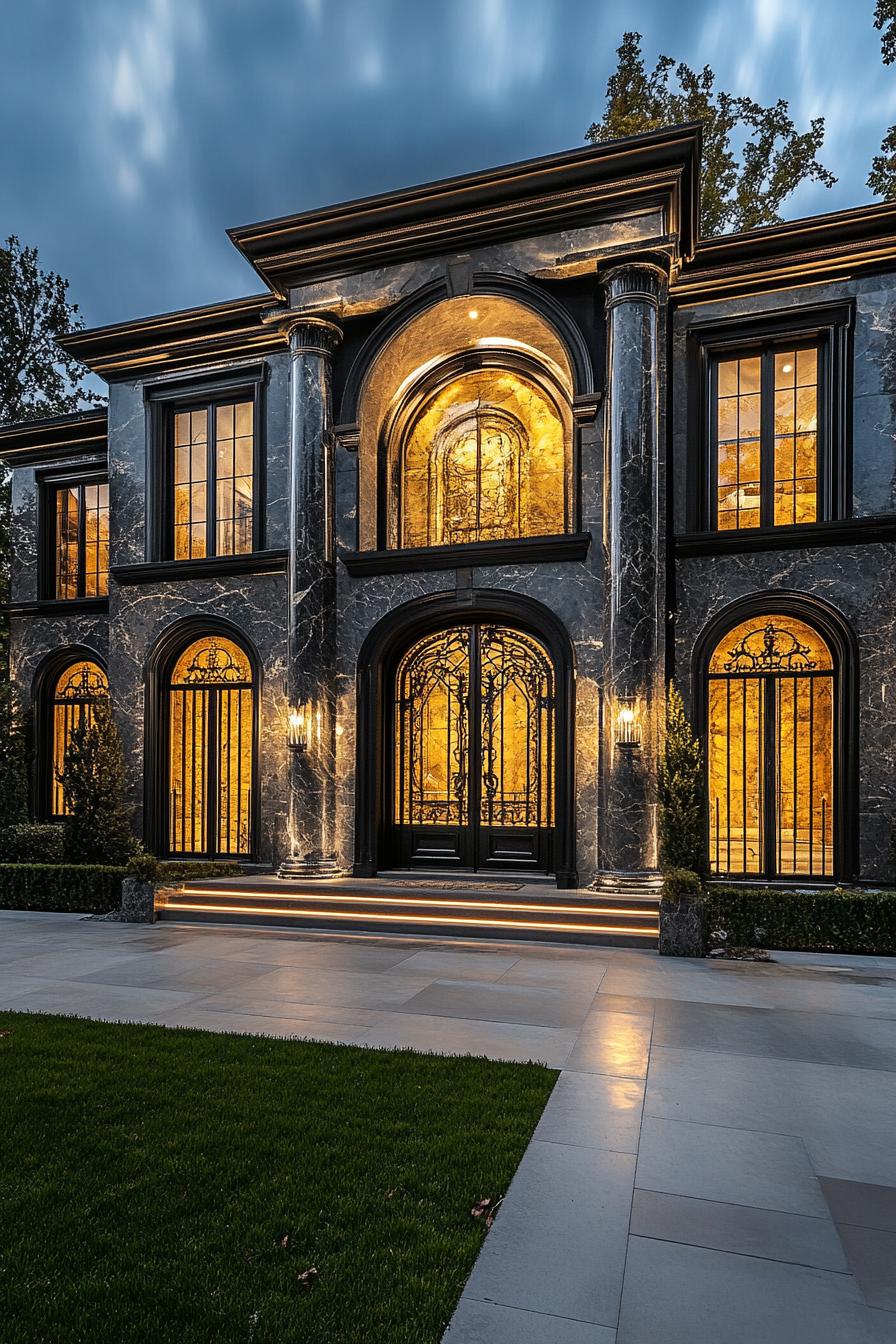 Luxurious marble mansion with warm lighting