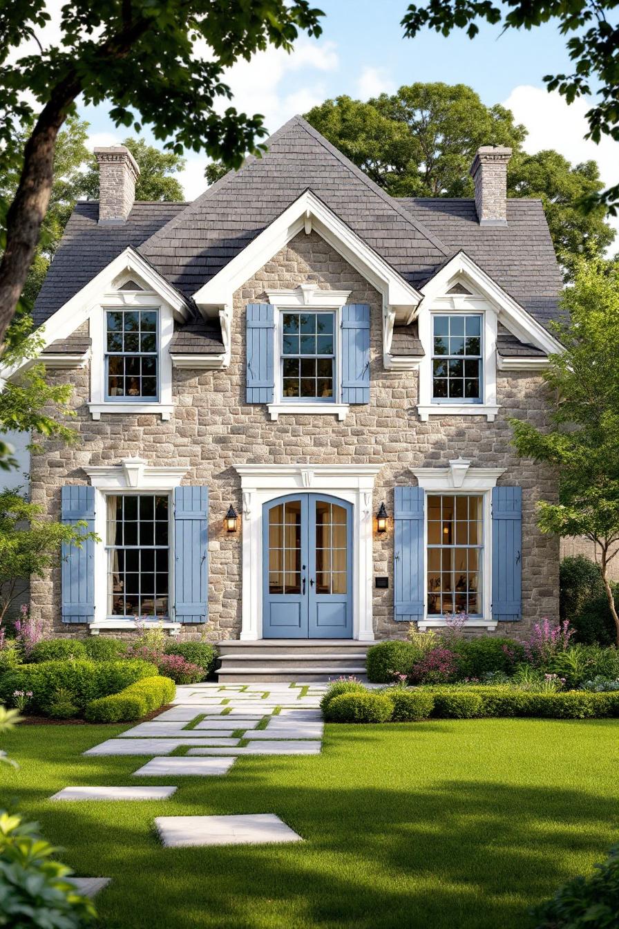 Charming stone house with blue accents