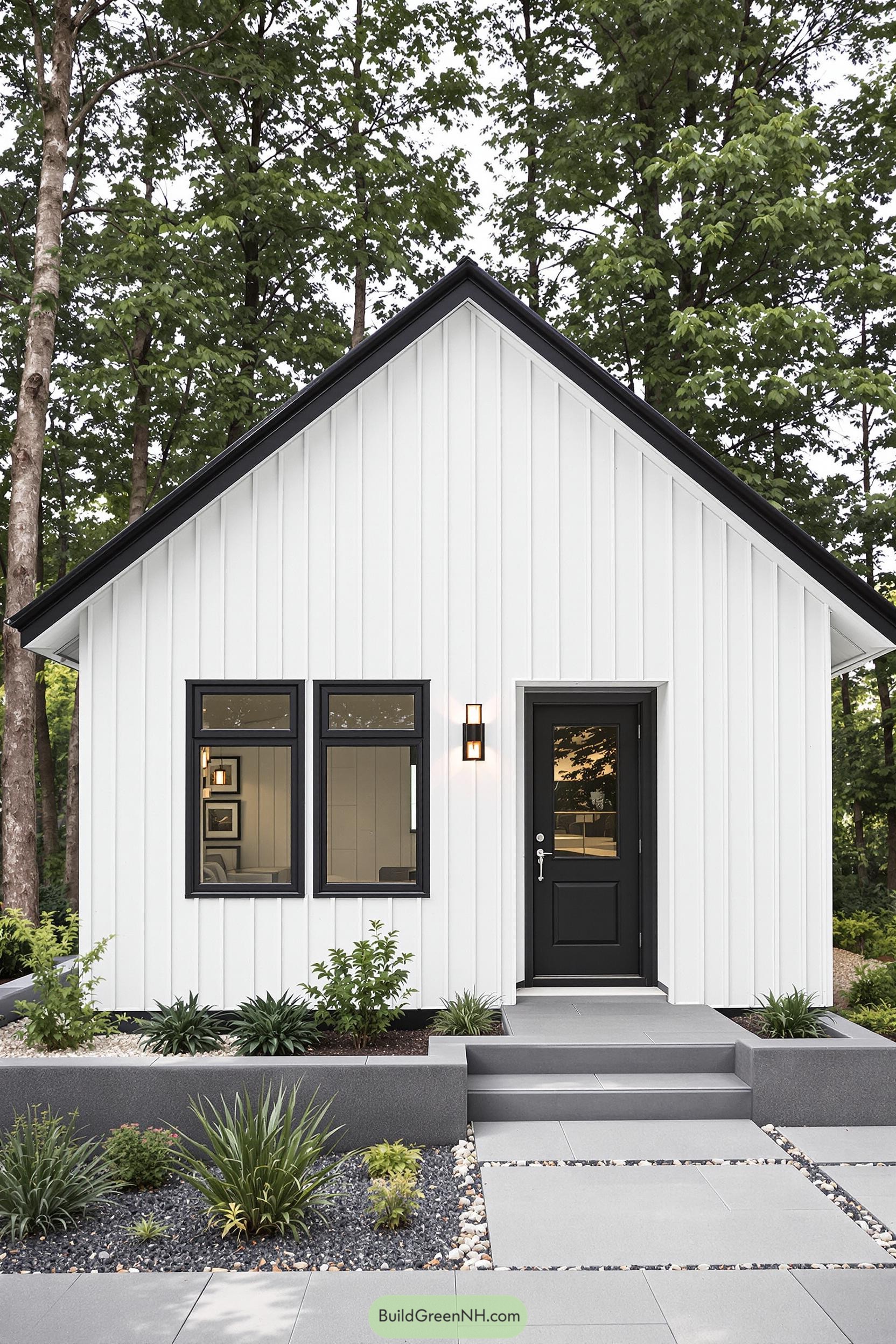 Chic white bungalow with black accents
