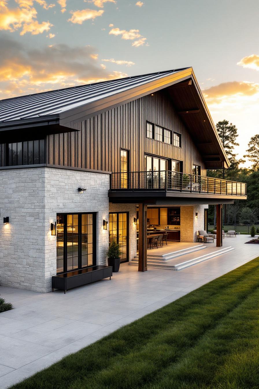 Stylish barndominium with sleek architecture