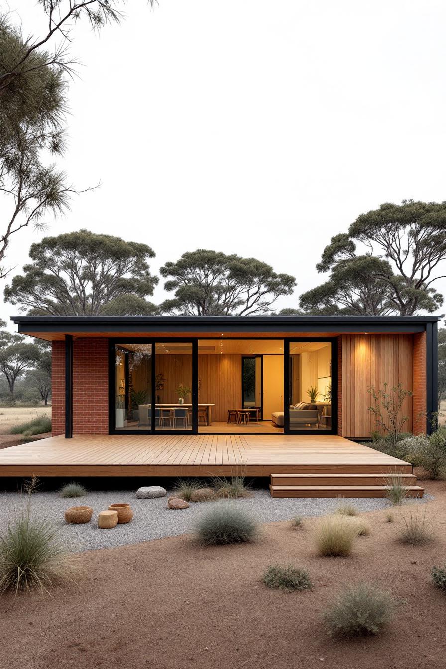 Modern country house with wooden deck