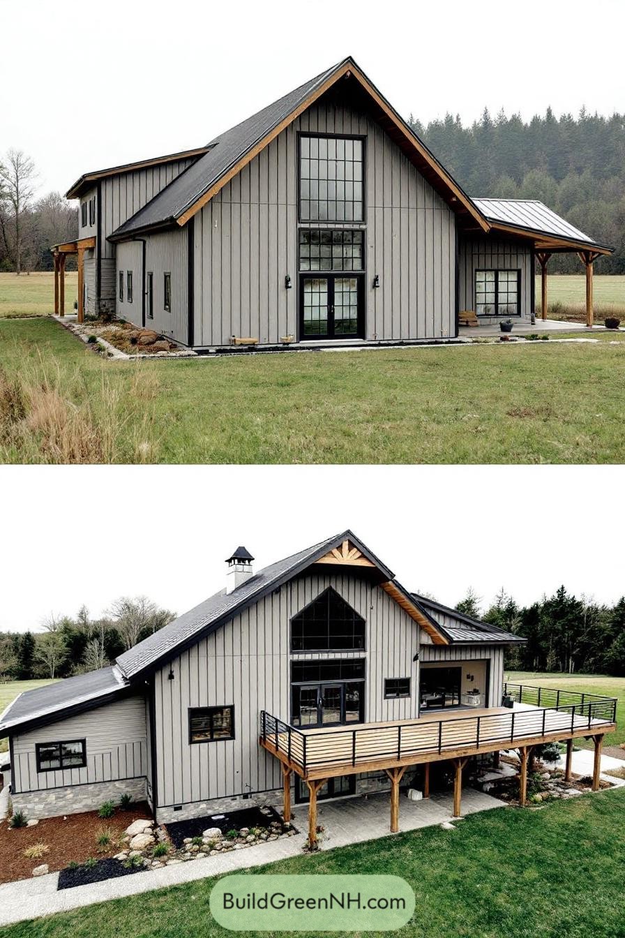 Stylish barndominium with integrated shop and cozy outdoor spaces