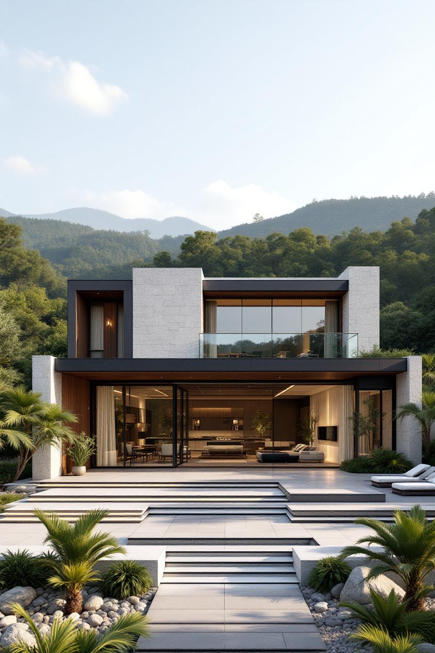 Contemporary villa with expansive glass windows and modern design