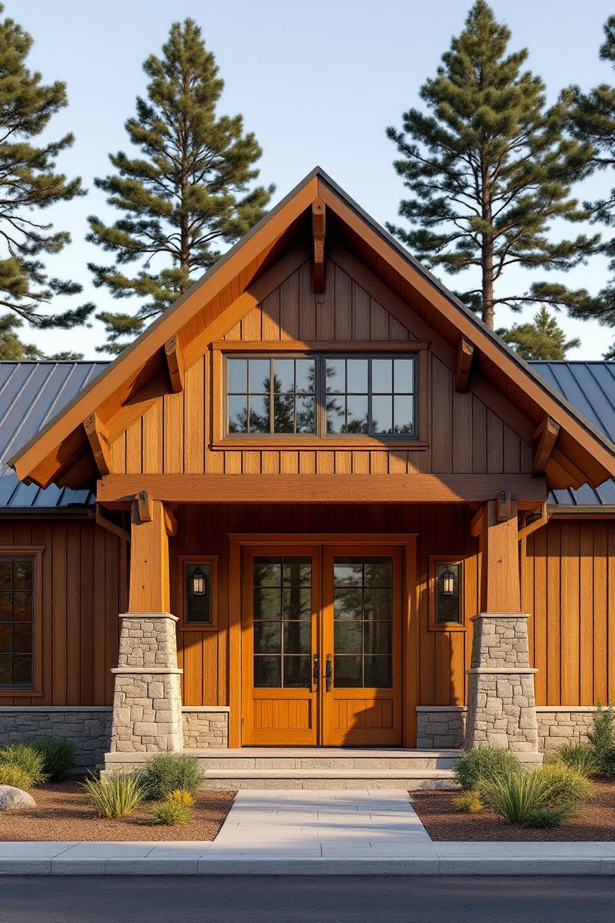 Warm-toned Craftsman house with gabled roof