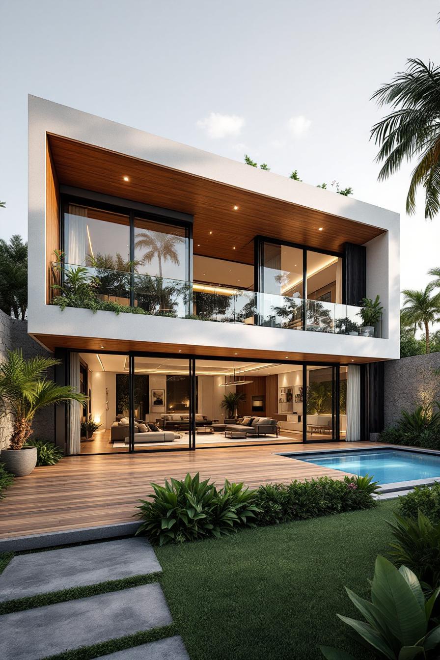 Modern villa with glass walls and a pool