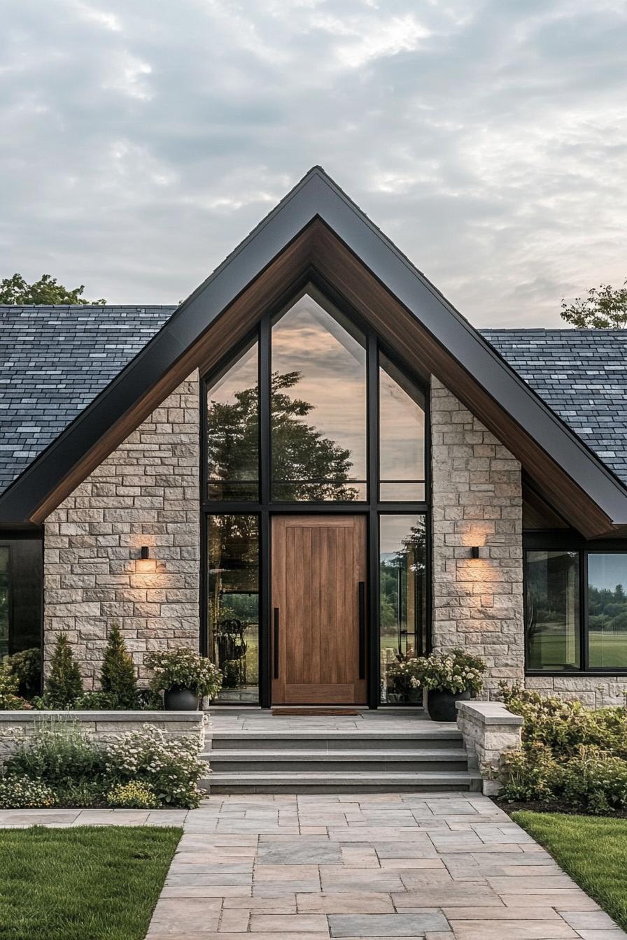 Modern dormer bungalow with a rustic stone facade