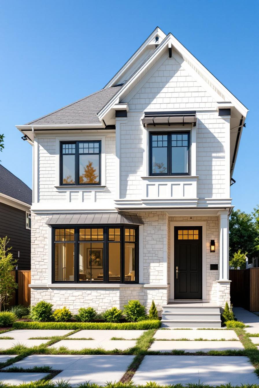 Bright white two-story Craftsman house with black trim