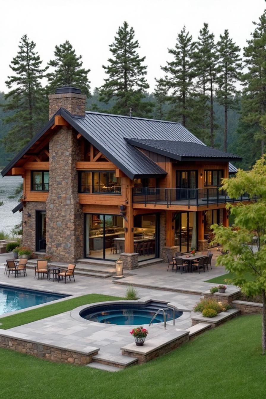 Luxurious timber house overlooking a serene river