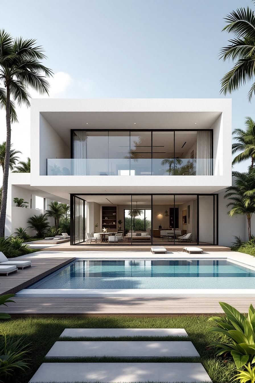 Modern luxury villa with a pool and palm trees