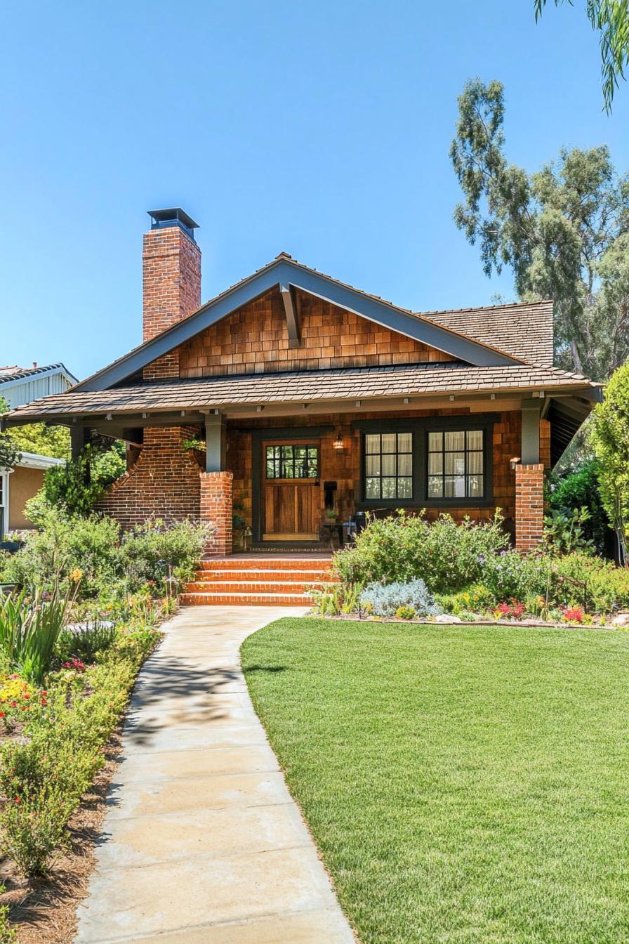 Charming Craftsman bungalow with brick accents and lush garden