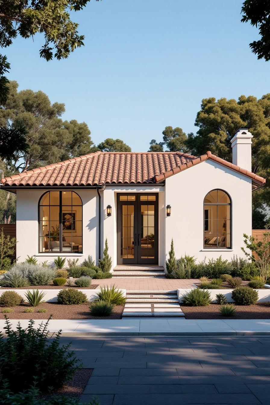 Charming cottage with white stucco walls and terracotta roof tiles