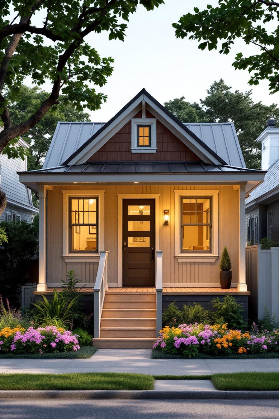 Charming small cottage with a welcoming porch and lush garden