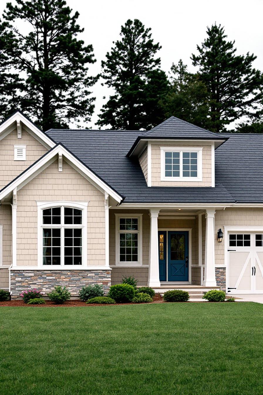 Charming Craftsman-style house with trees in the background