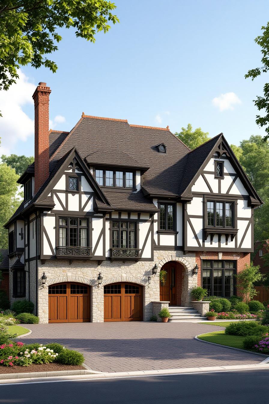 Charming two-story Tudor home with a brick and timber facade