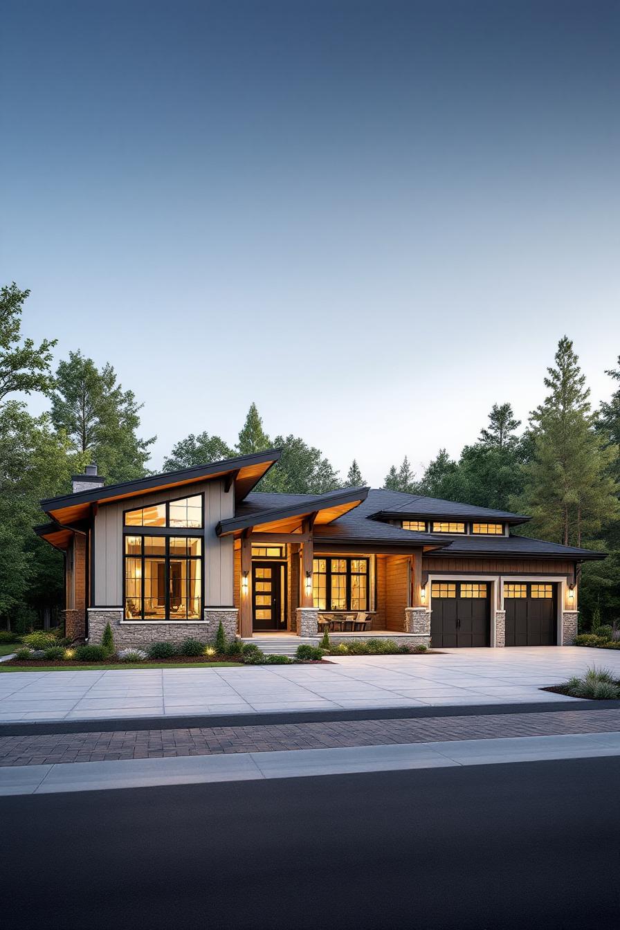 Craftsman home with bright windows and stonework