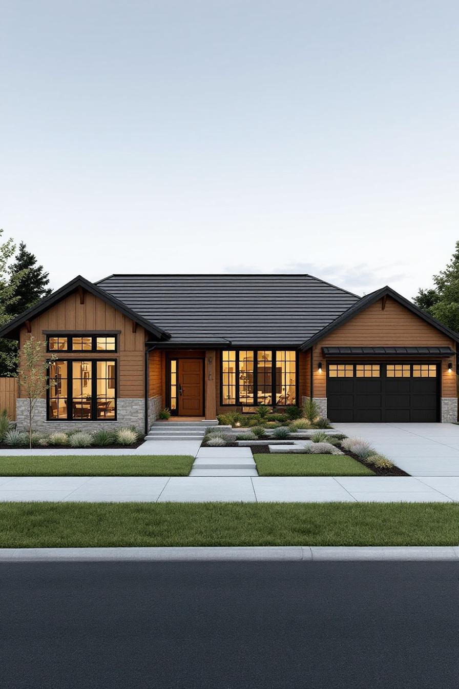 Craftsman-style house with wood and stone façade