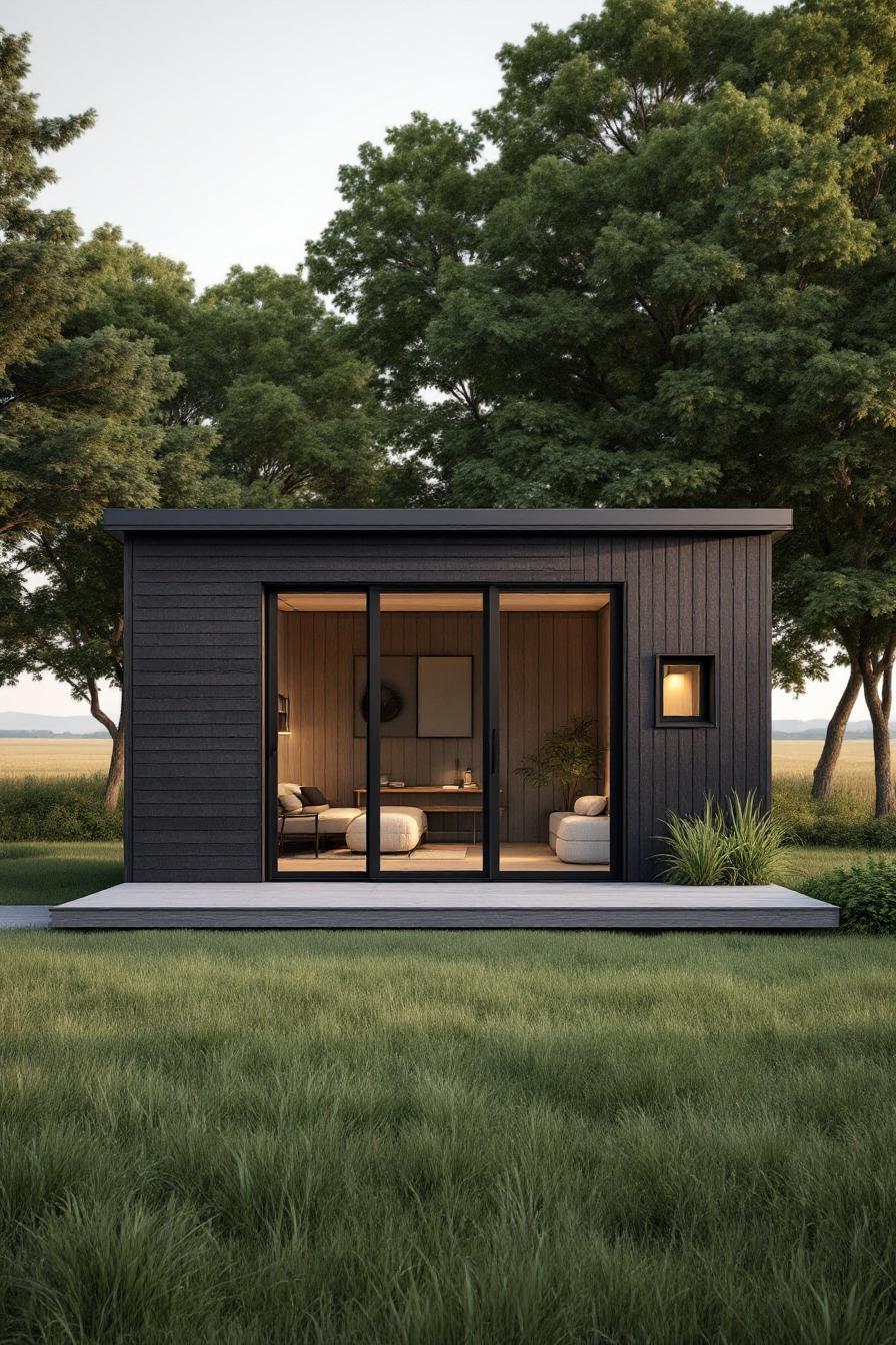 Modern micro house set amidst lush greenery