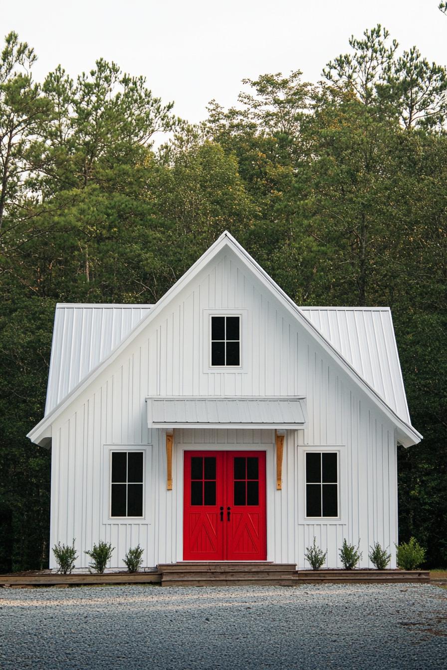 White house with bright red doors