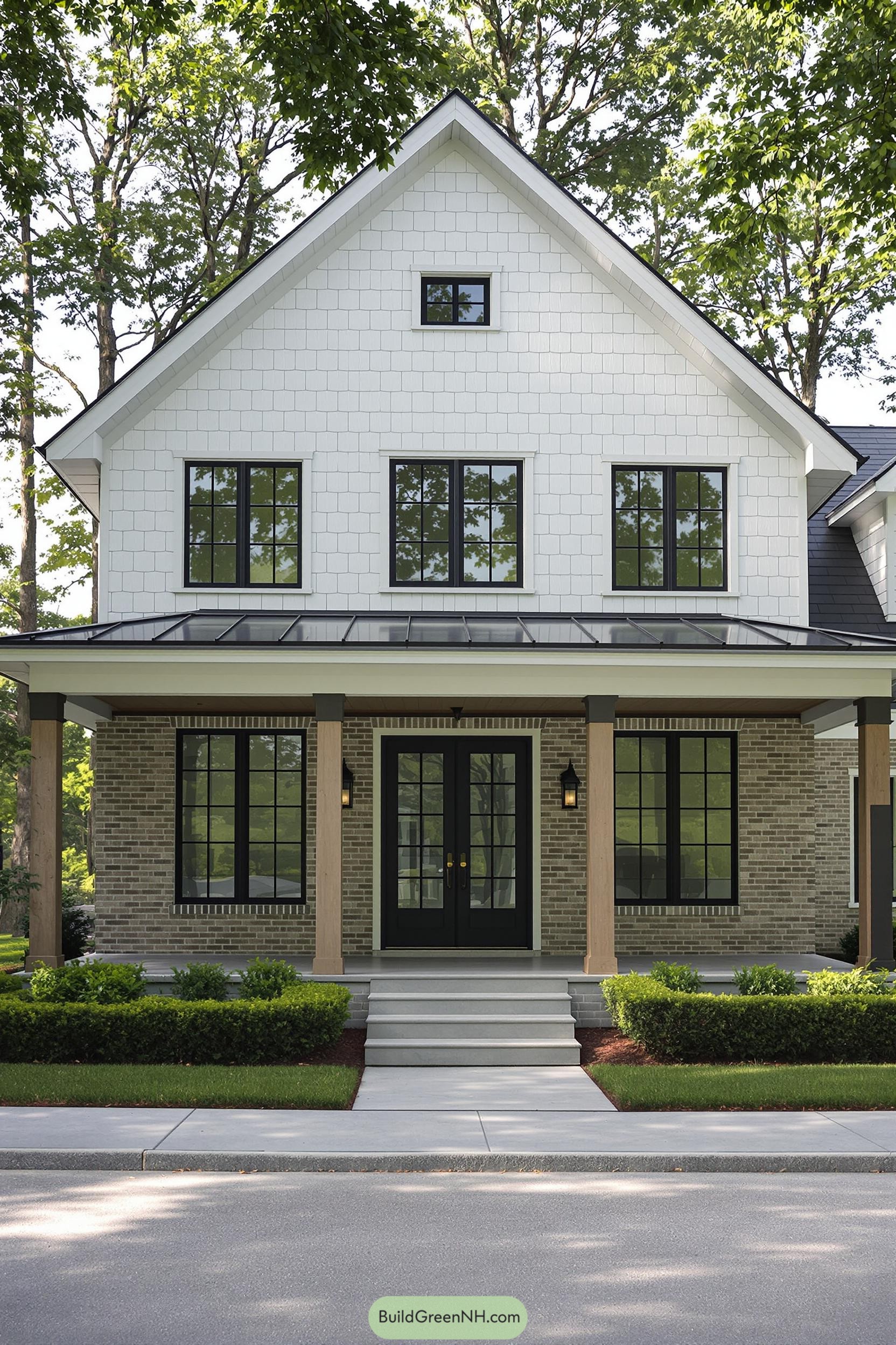 Modern farmhouse featuring a sleek black-and-white design