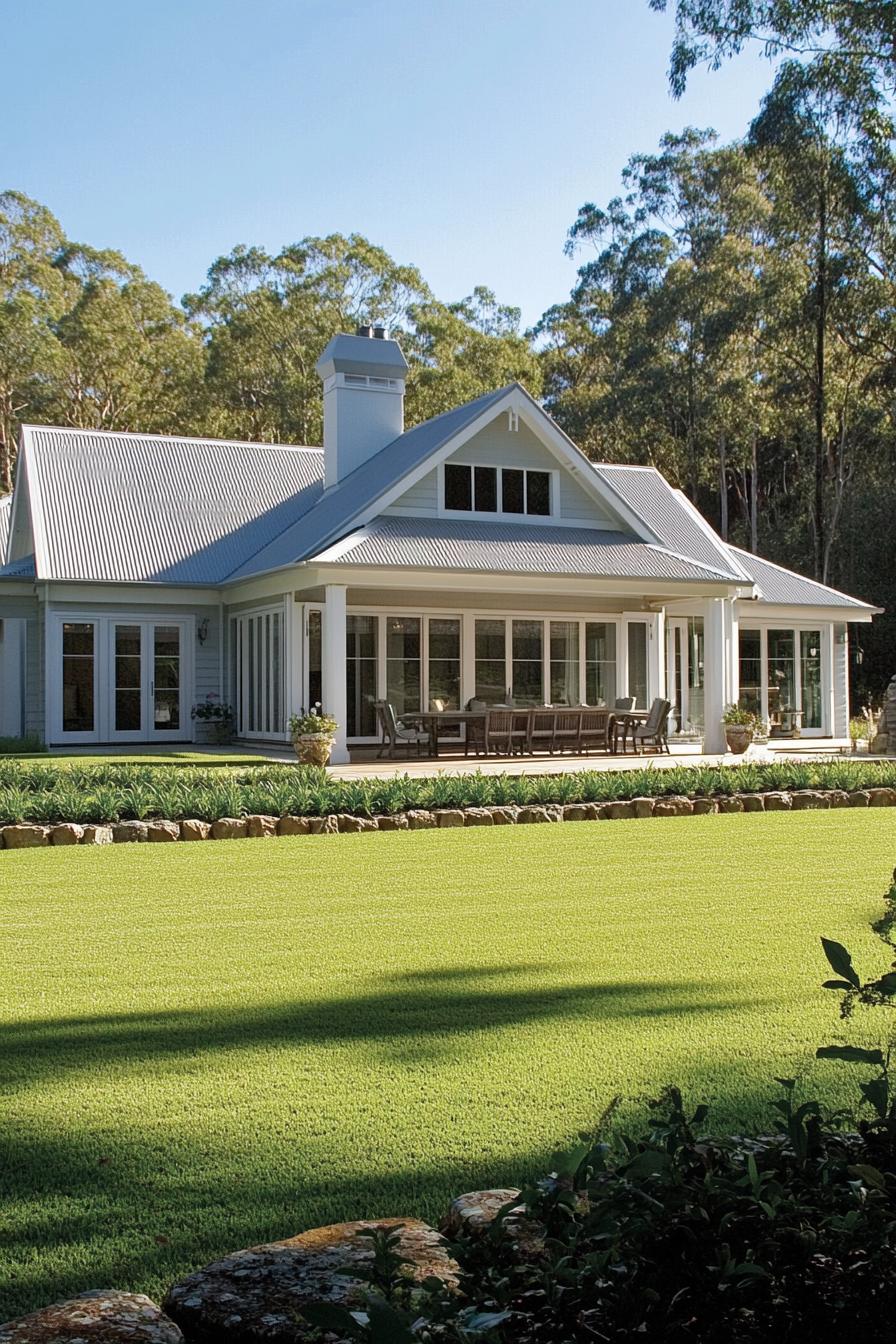 Stylish country house with a spacious porch and pristine lawn