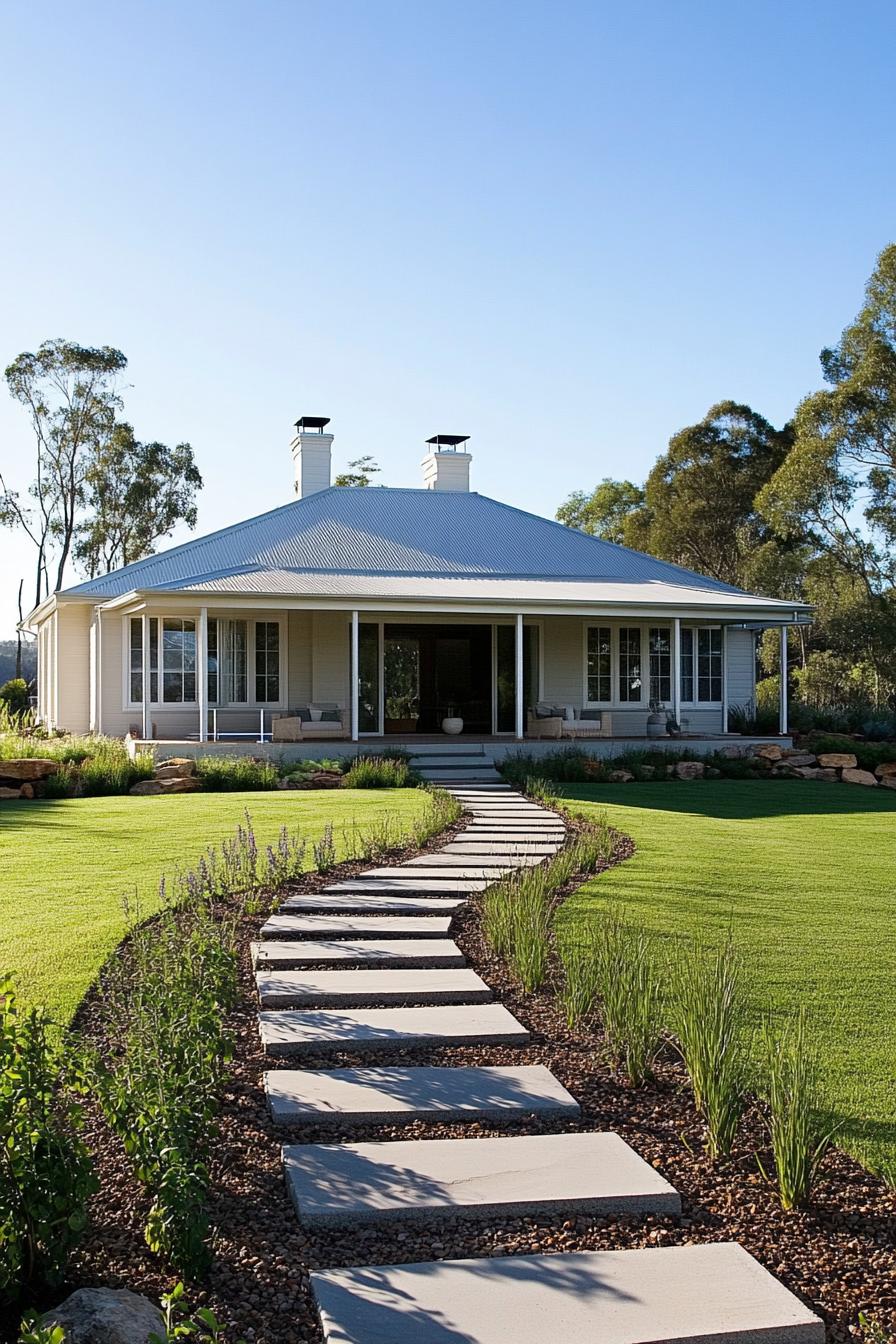 Country house with a winding path leading to the entrance