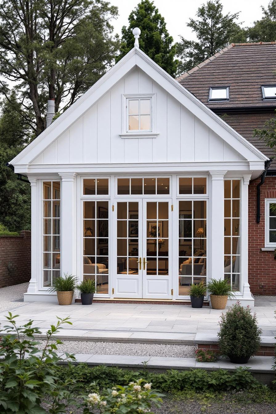 Charming cottage with elegant white facade and lovely garden