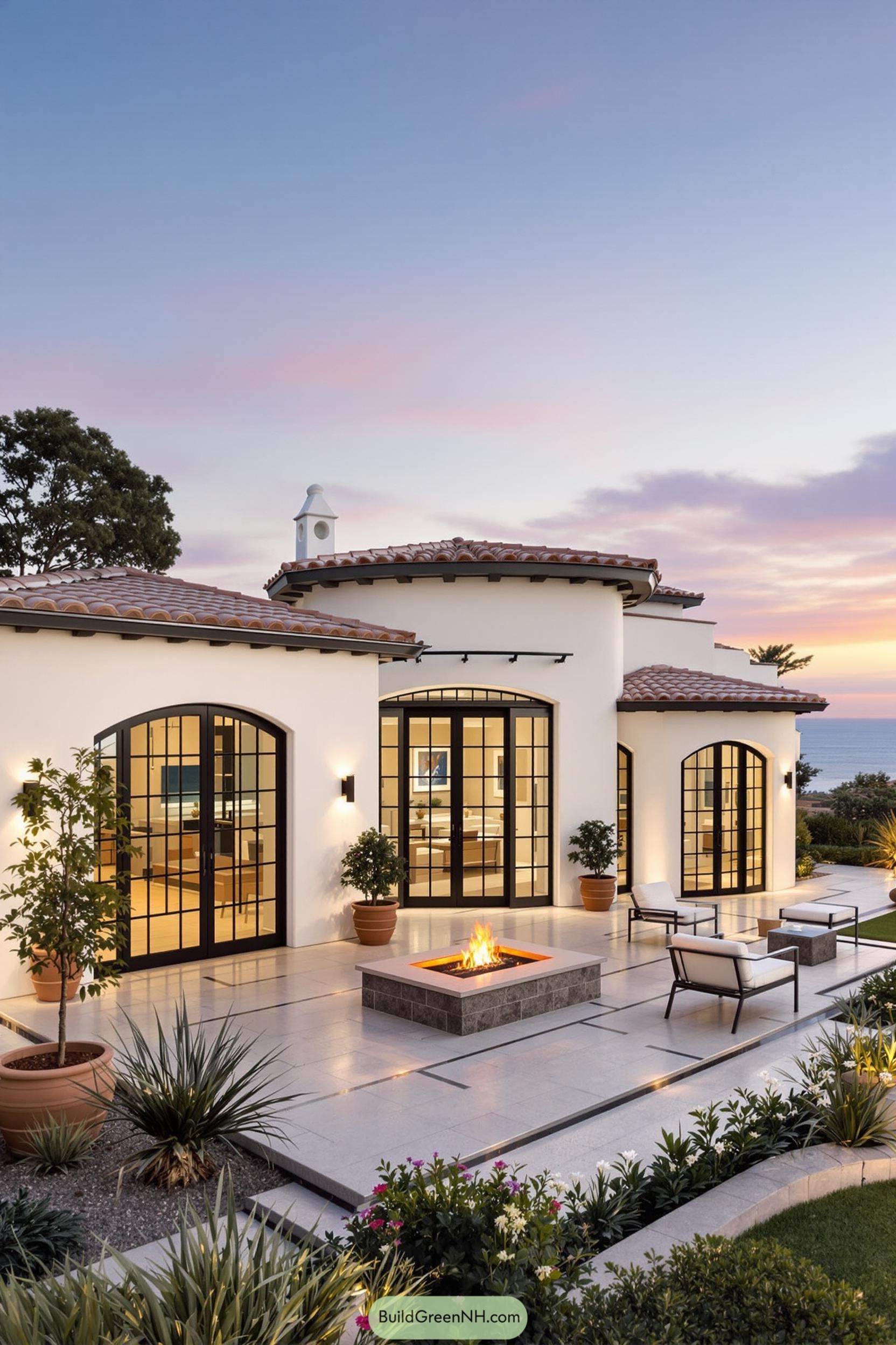 Elegant Spanish-style house with a beautiful courtyard and ocean view