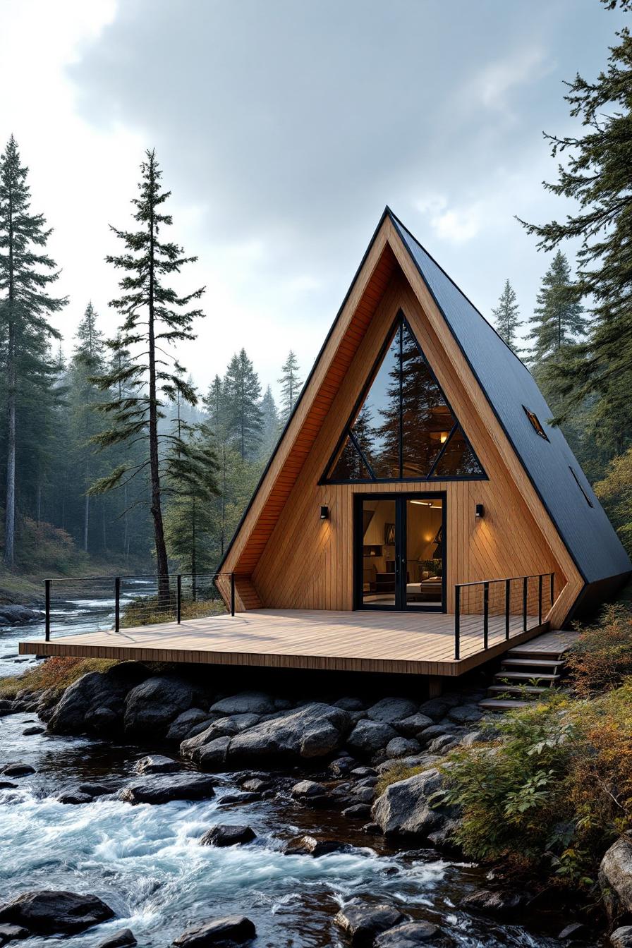 Charming A-frame house near flowing river