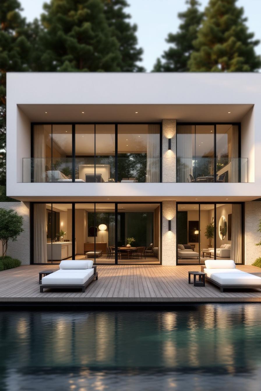 Luxury modern villa with a poolside deck
