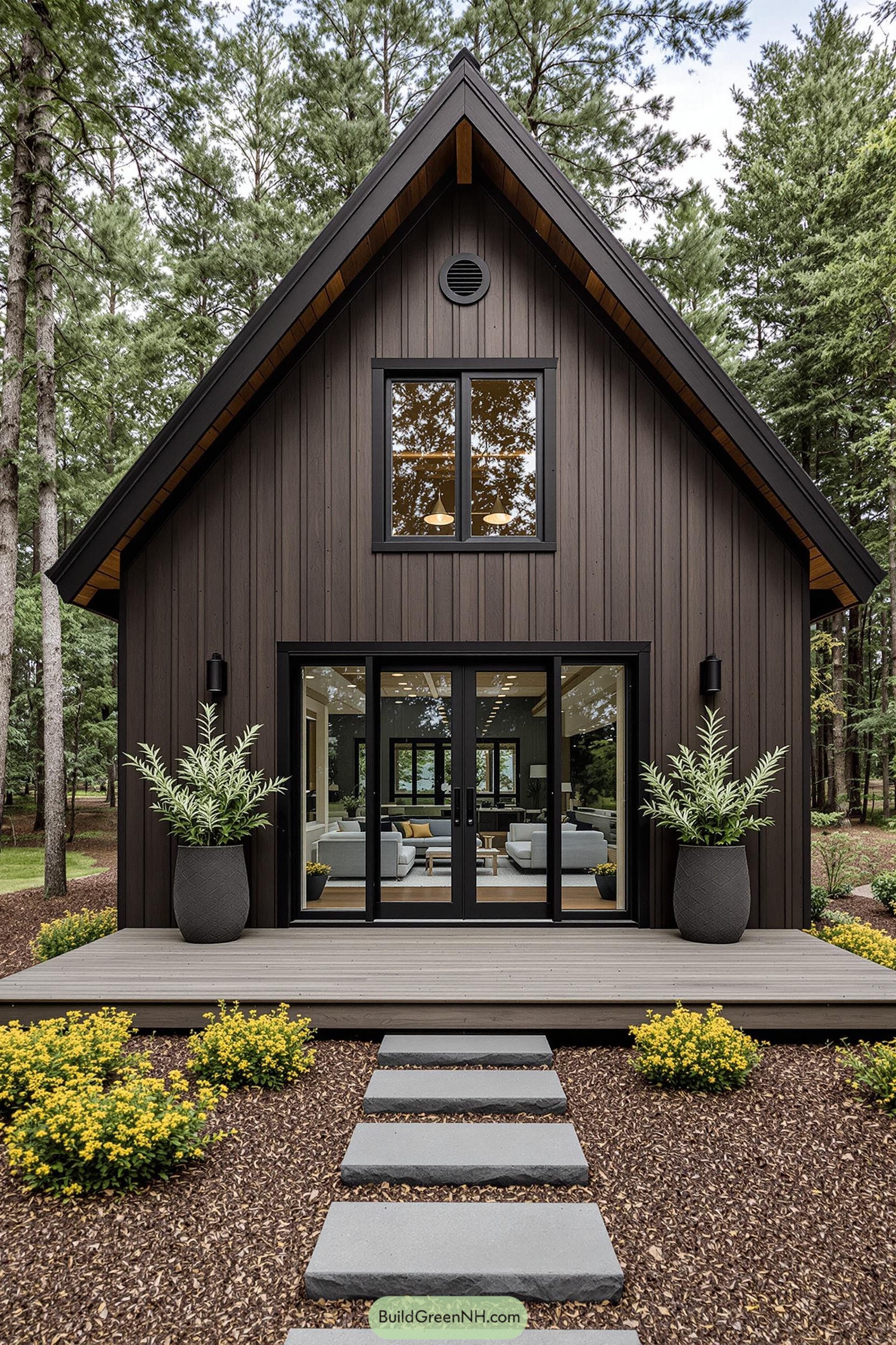 Modern barn house facade with large windows