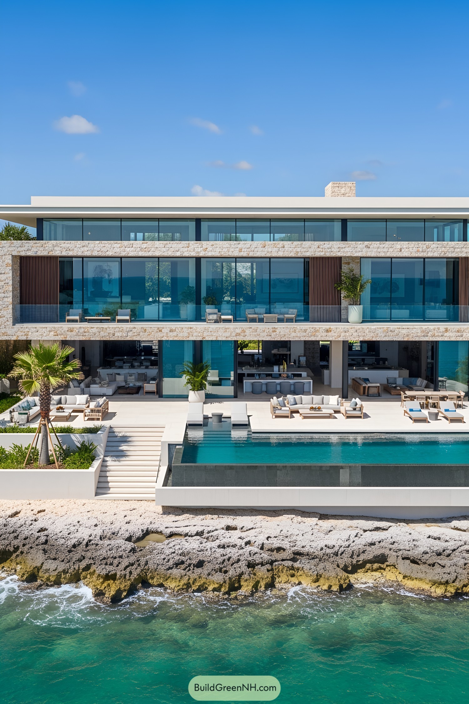 Contemporary waterfront mansion with infinity pool