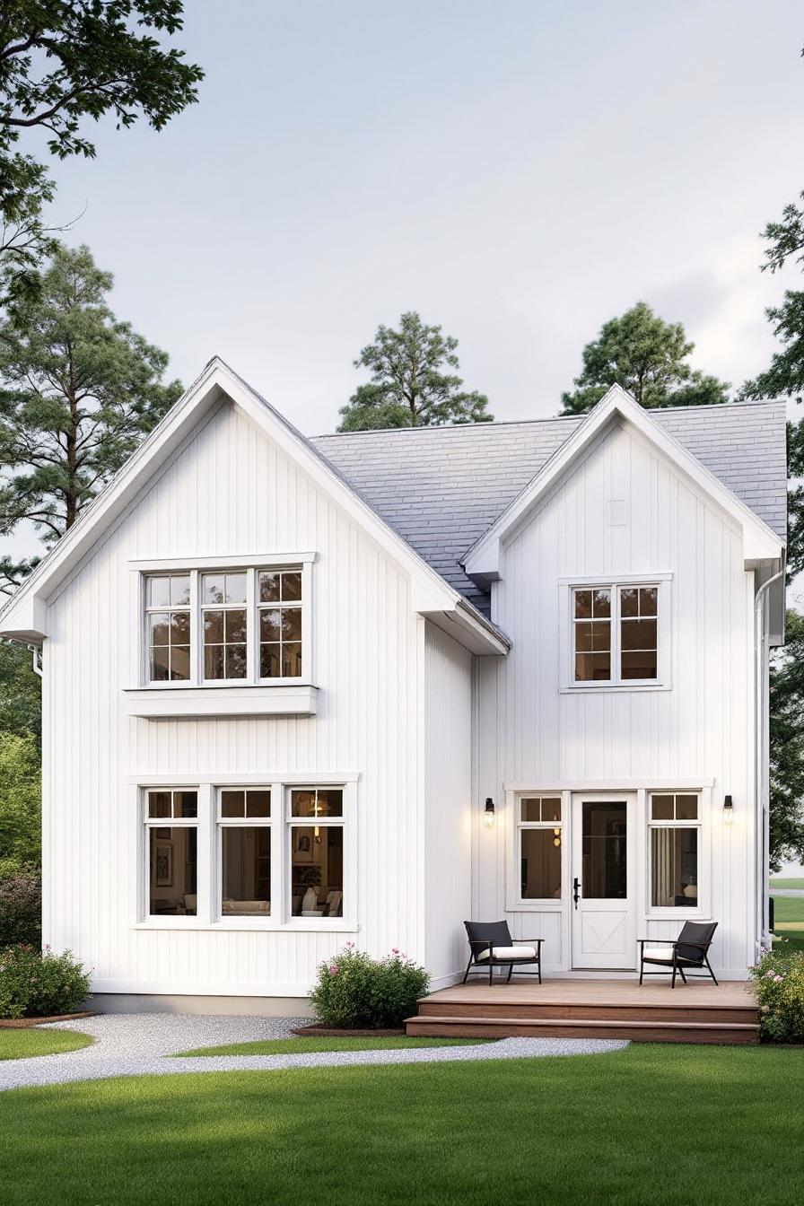 A charming white country house with a welcoming front porch