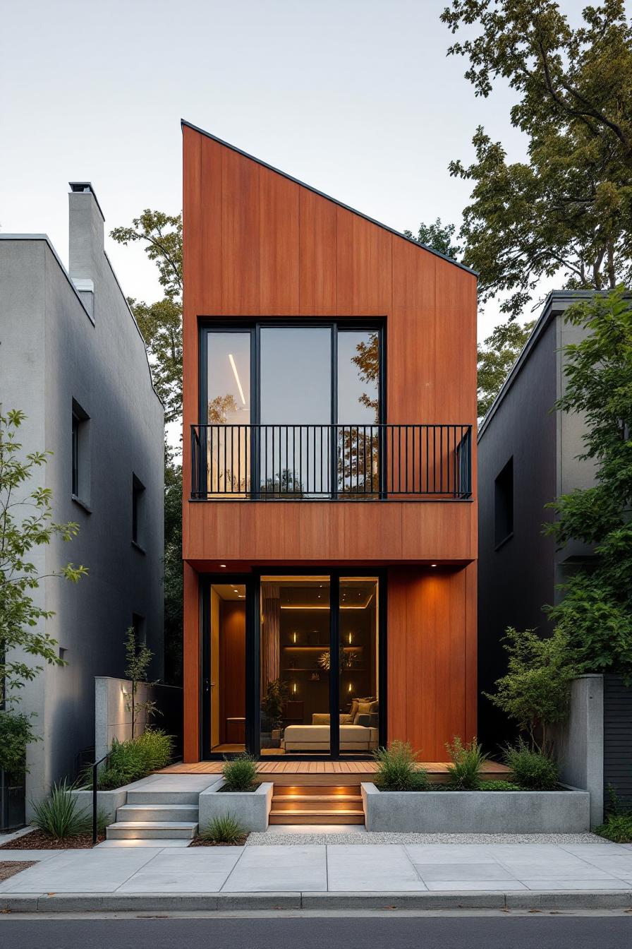 Small wooden house with a slanted roof and big windows