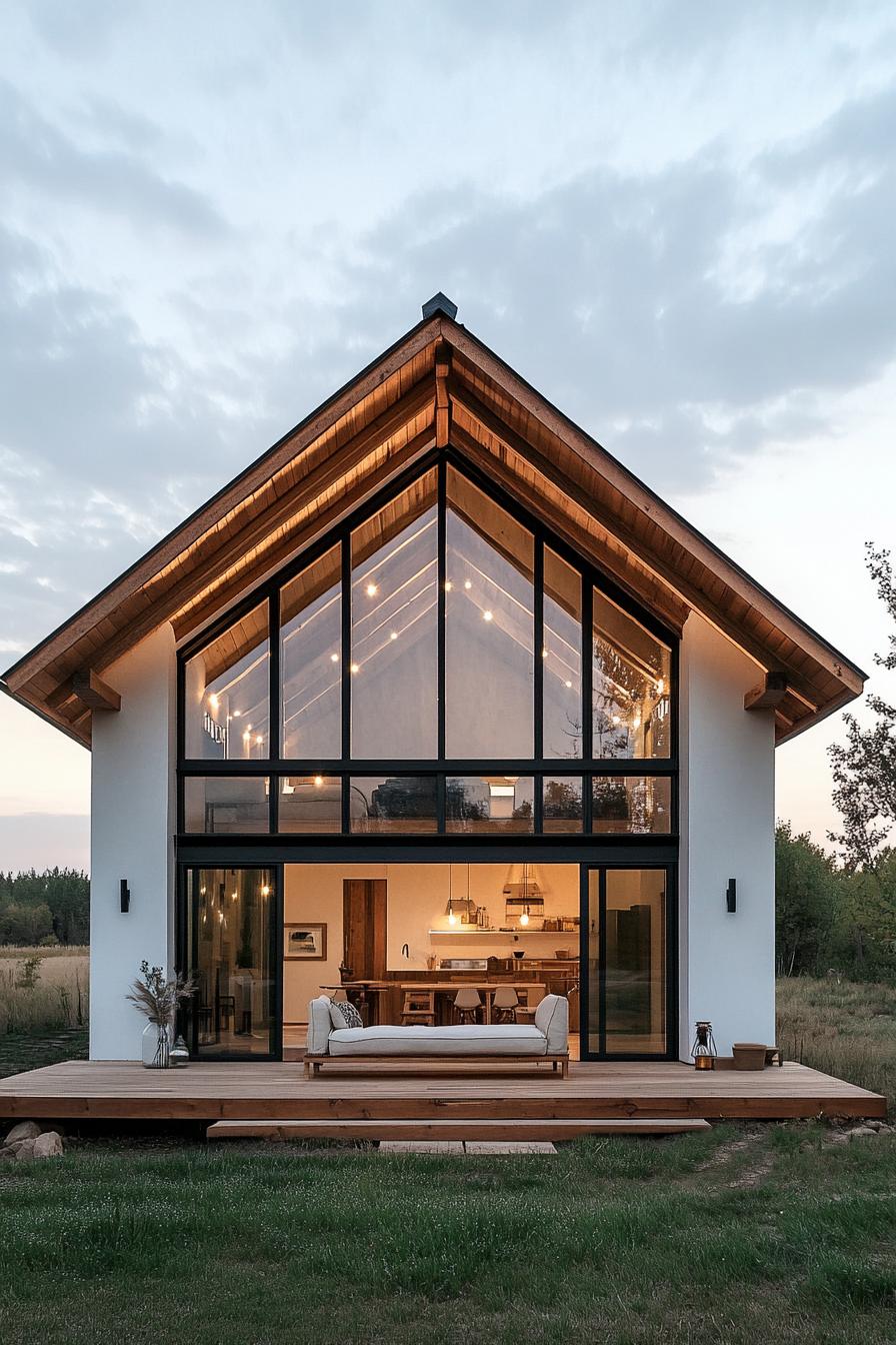 Large A-frame country house with floor-to-ceiling windows