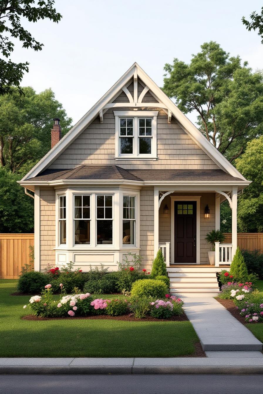 Charming cottage with a front porch and colorful garden