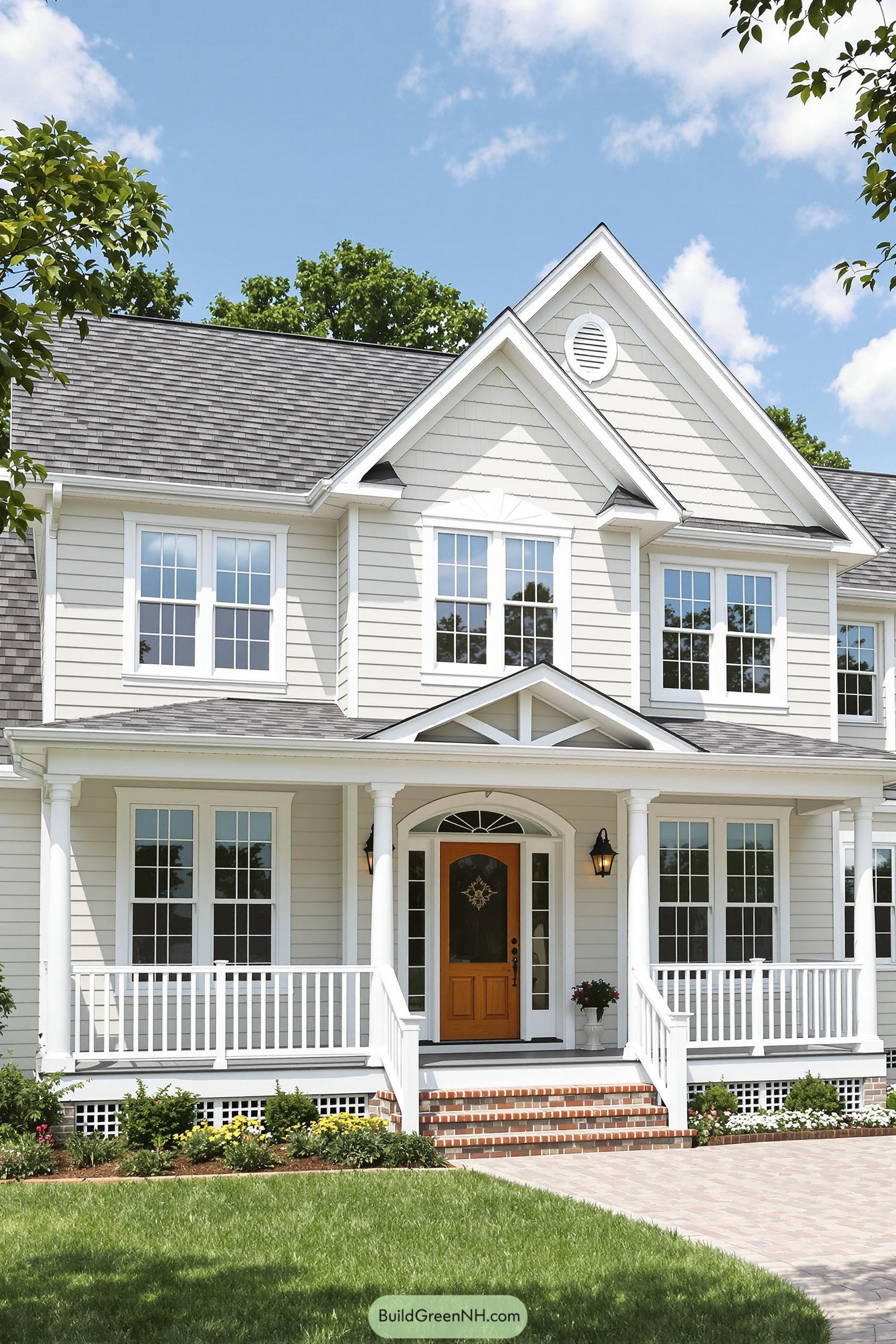 Traditional country house with columns and a welcoming porch